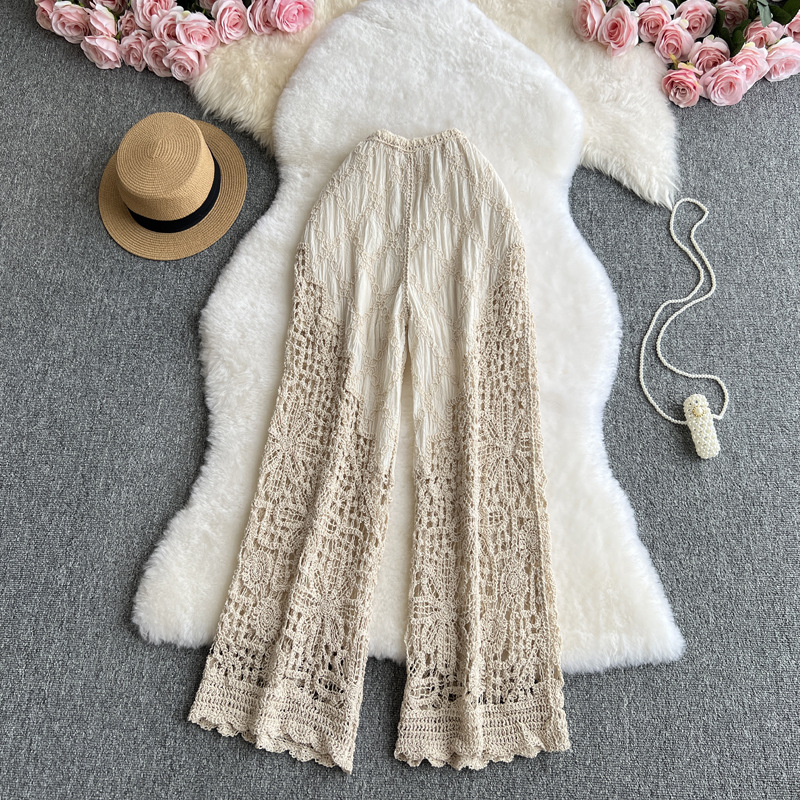 Trendy Retro Hollow-out Sheer High-waist Loose Wide-leg Pants - Image 2