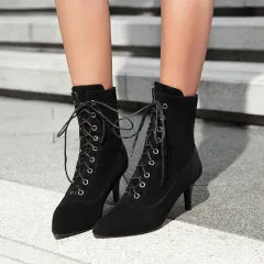 Women's Plus Size Foreign Trade Pointed-toe Stiletto Ankle Boots - Black - View 1