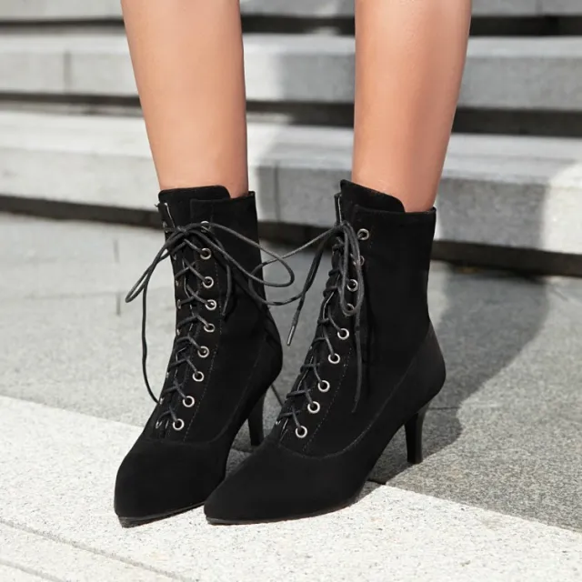 Women's Plus Size Foreign Trade Pointed toe Stiletto Ankle Boots Black - Shop at LoveMi