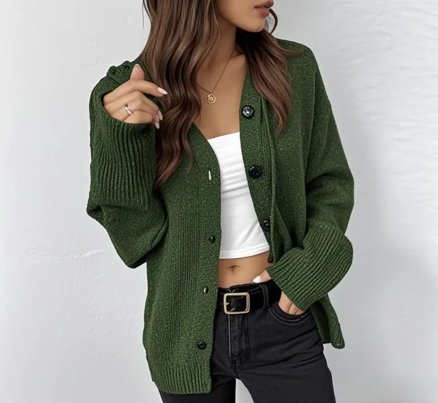 Women's Drawstring Knitted Solid Color Hooded Single breasted Sweater Army Green - Shop at LoveMi