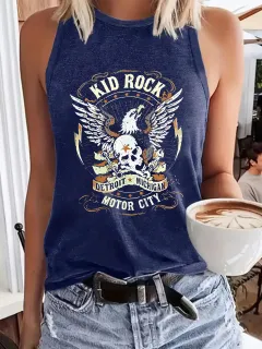 Letter-print Crew-neck Tank Top Springsummer Casual Sleeveless Top For Women - Blue - View 1