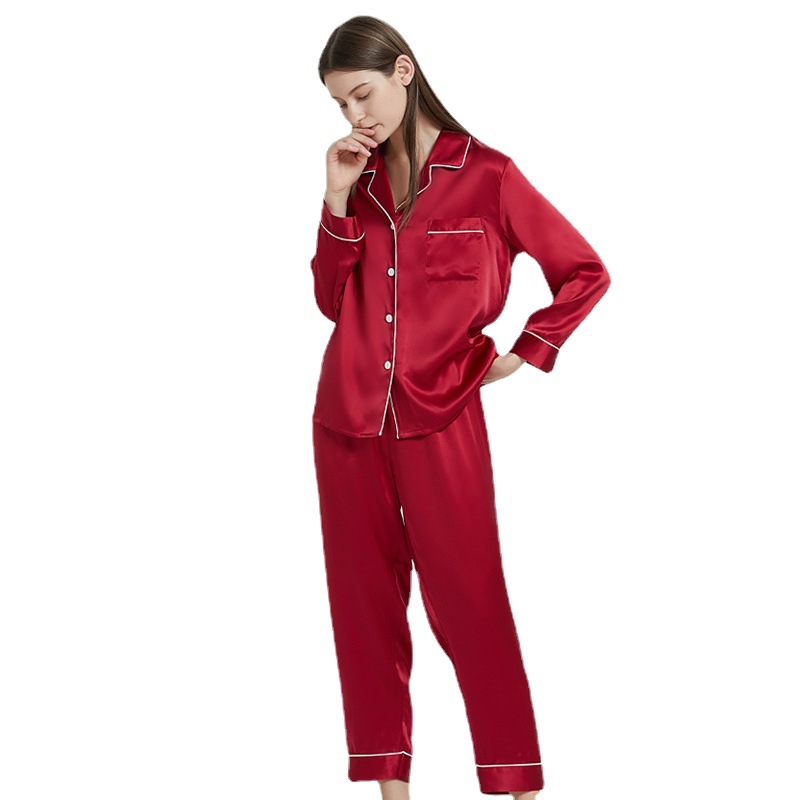 Couple’s Silk Pajamas Long-sleeve Suit Silk Homewear