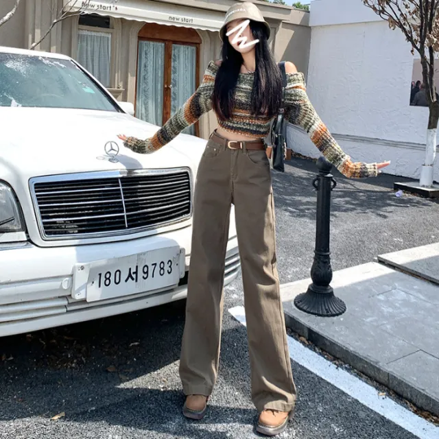 Brown High Waist Retro Jeans Brown - Shop at LoveMi