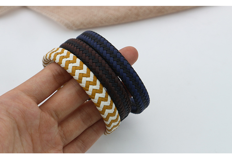 Men's Stainless Steel Bracelet Vintage Handmade Woven Leather String