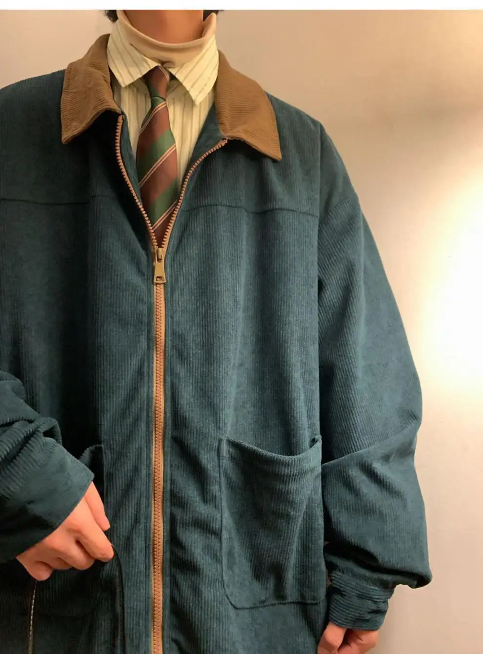 Navy Blue Japanese Corduroy Shirt Jacket American Vintage Overalls
