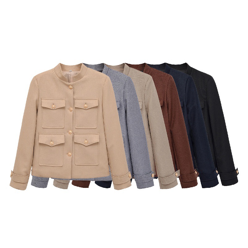 Manta Slim Fit cu guler cu buzunare multiple, la modă, de culoare solidă, care se potrivește perfect