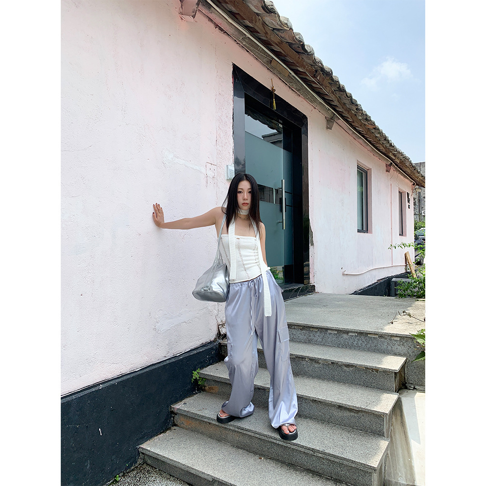 Women's Casual Pants With Drawstring Elastic-waist Straight-leg Pants