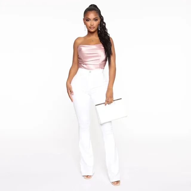 Women's Classic High Waist Slim Denim Horseshoe Pants White - Shop at LoveMi