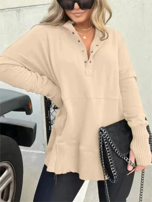 Loose Casual Thread Patchwork Top Women Khaki - Shop at LoveMi