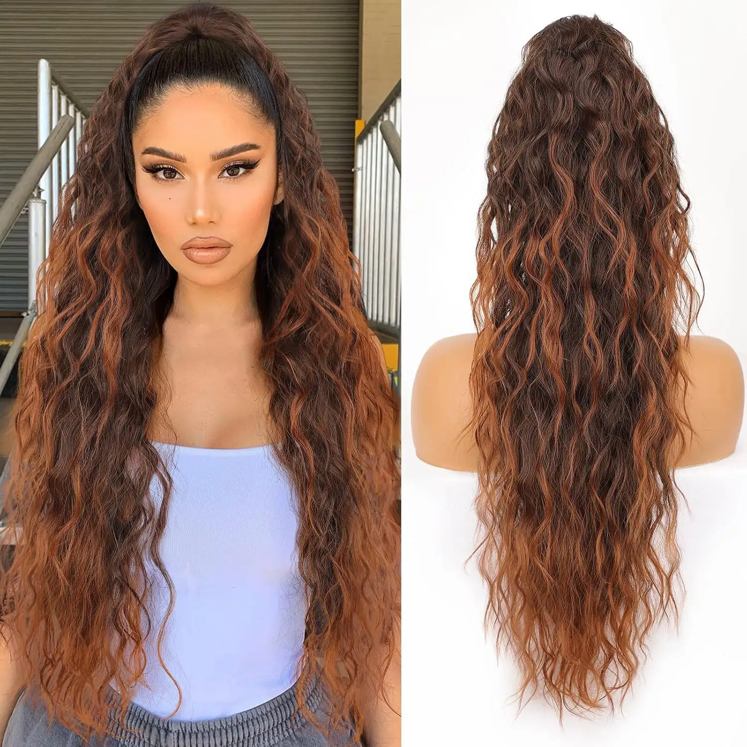 Grip Ponytail Fluffy Long Curly Hair Horse Tail Wig