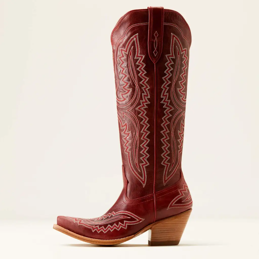 Women's Pointed Toe Chunky Heel High-top Plus Size Western Style Cowboy Boot - Red