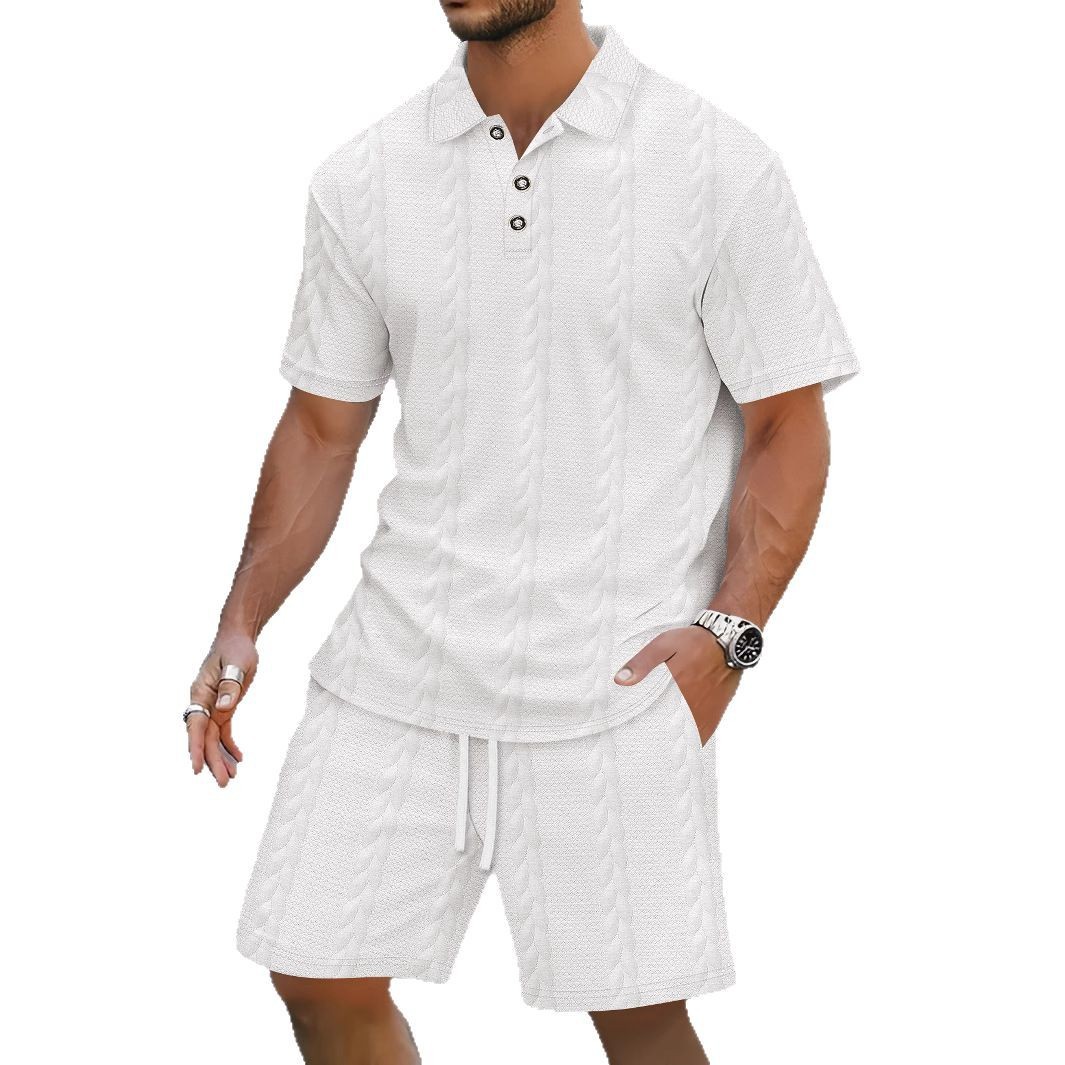 Mens Athletic Set Lapel-collar Short-sleeve Top With Shorts