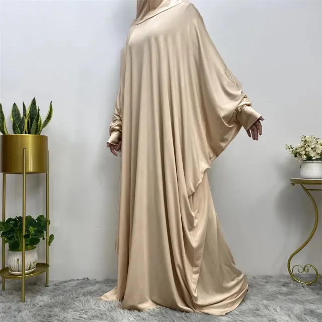 Middle East Women's Traditional Solid Color Long Sleeve Loose Robe Abaya 6Champagne Free Size - Shop at LoveMi