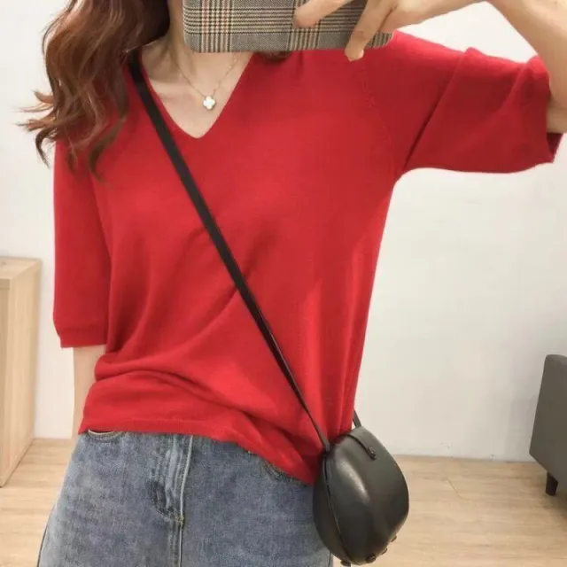 Loose Mori Girl Idle Style Drape Super Fairy Ice Silk Sweater Red - Shop at LoveMi