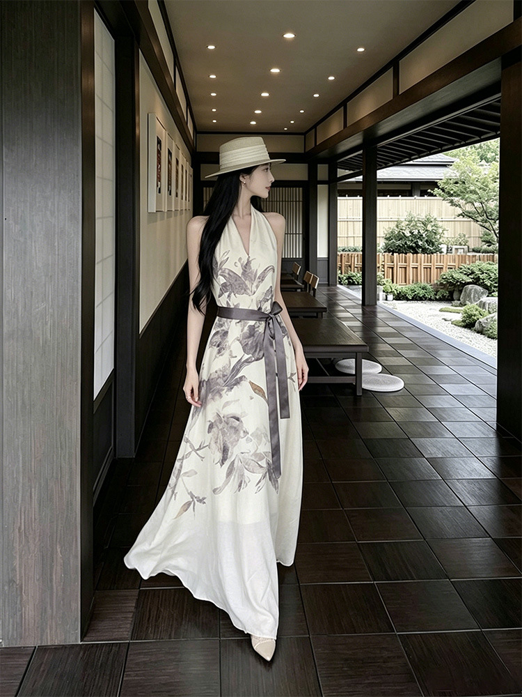 New Chinese-style V-neck Halter-neck Sleeveless Vest Dress A434ff03 Dbc4 4796 97c5 B389201c7c21