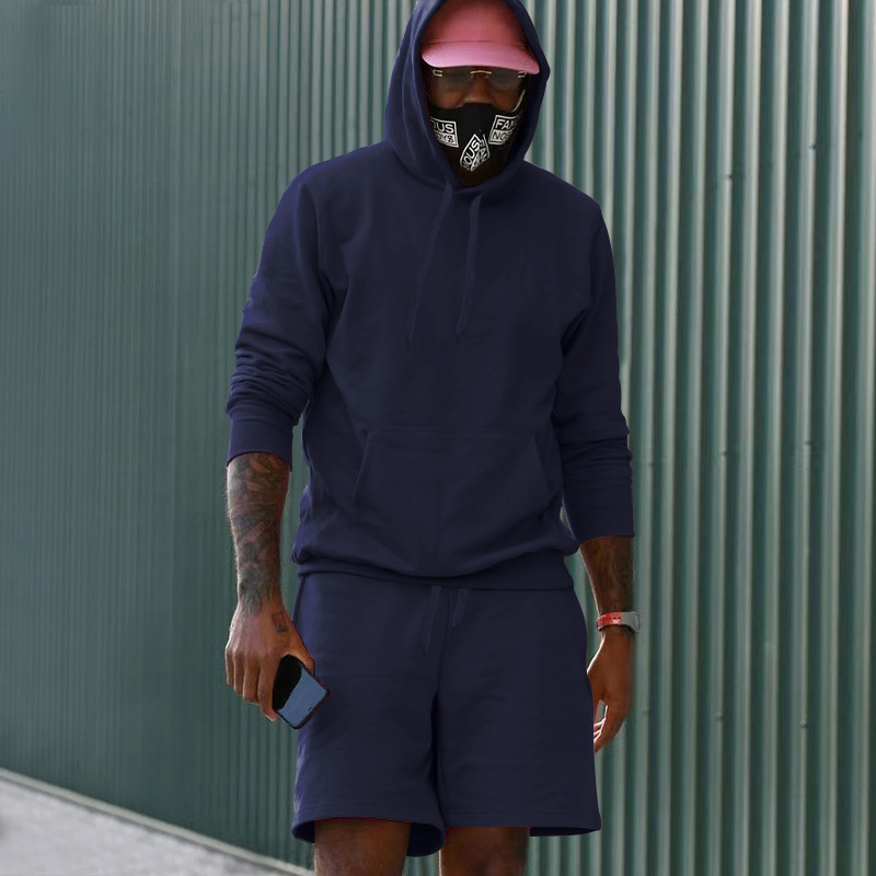 Mens Fleece-Lined Hoodie And Shorts Two-Piece Set