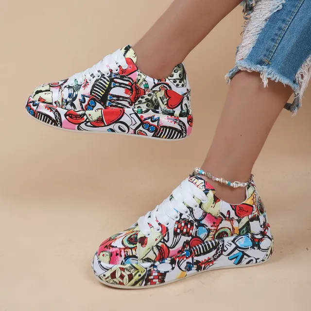Thick Bottom Lace up Sports Shoes Round Head Red - Shop at LoveMi