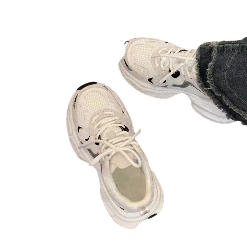 Autumn And Winter Thick Bottom Popular Breathable White Mesh Surface Shoes Leisure Sports
