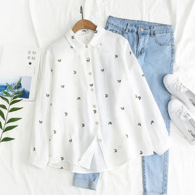 Autumn Artistic Leaves Printed Long sleeved Shirt White - Shop at LoveMi