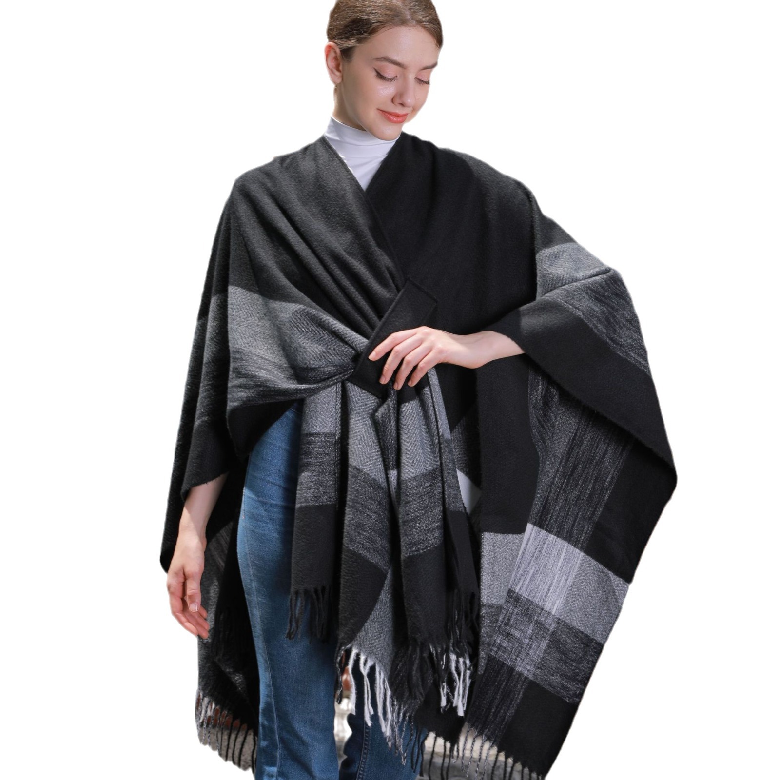 Women's Jacquard Warm Tassel Cardigan Outer Wear