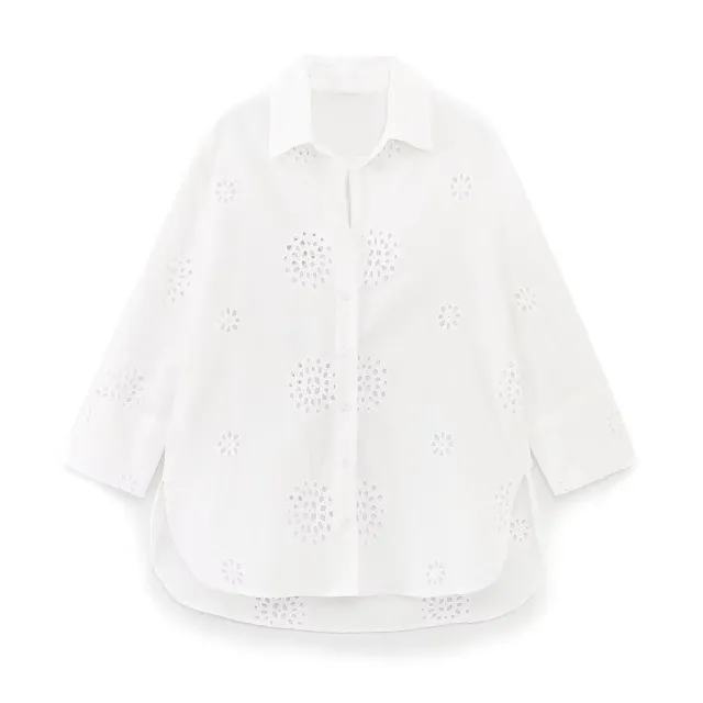 Women's Lapel Embroidery Solid Color Loose Shirt White - Shop at LoveMi