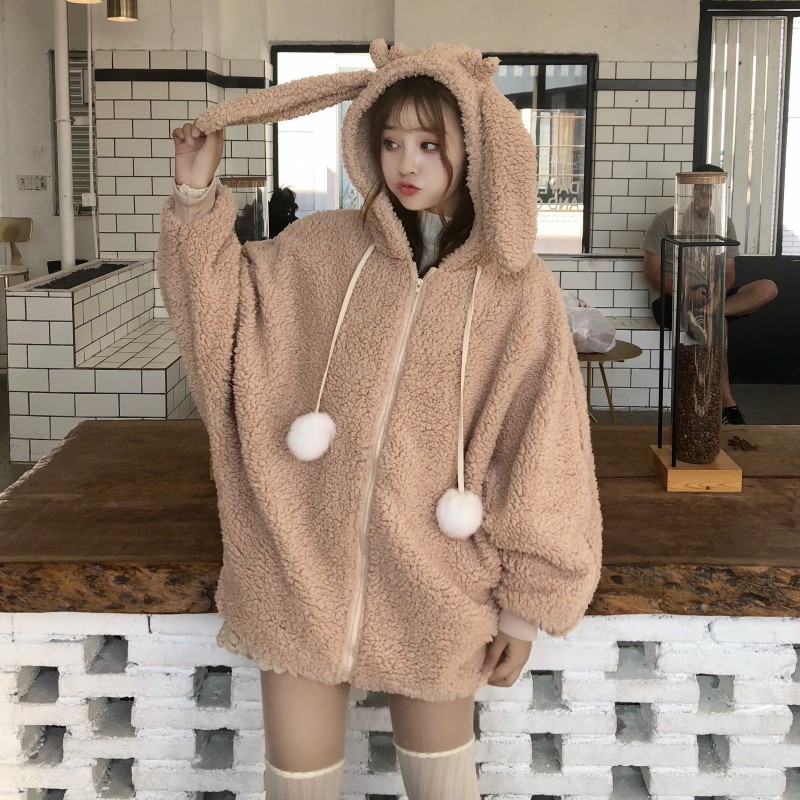 Title 1, Rabbit ears hooded loose sweater women