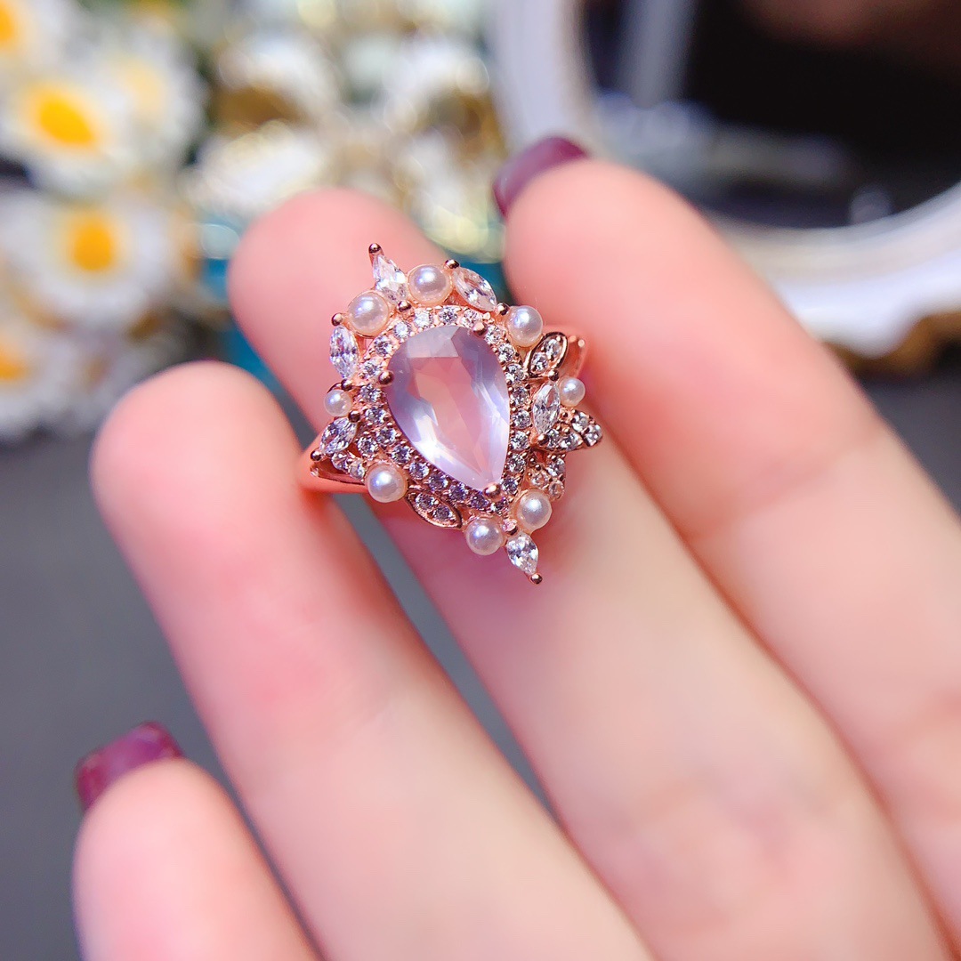 Exquisite Large Particle Natural Crystal Ring