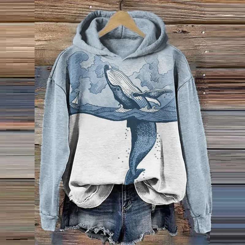 Hooded Super Plus Size Loose-fitting Casual Pullover - Blue