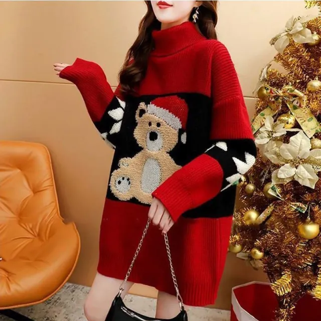 Christmas Turtleneck Sweater Women's Mid length Red - Shop at LoveMi