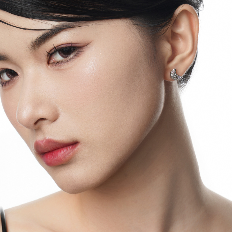 Sterling Silver Irregular Moon Studs Women