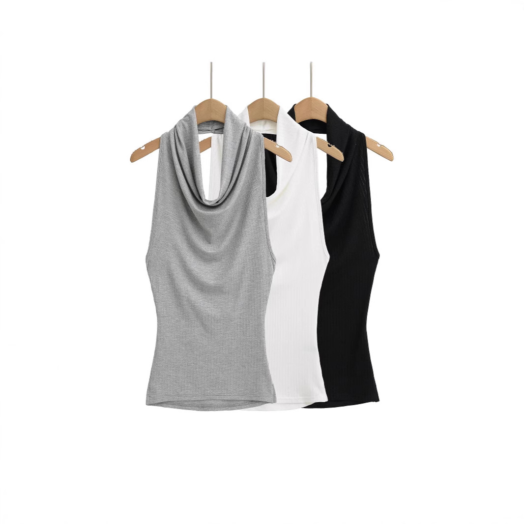 Korean-style Slim-fit Boat Neck Tencel Plain Top