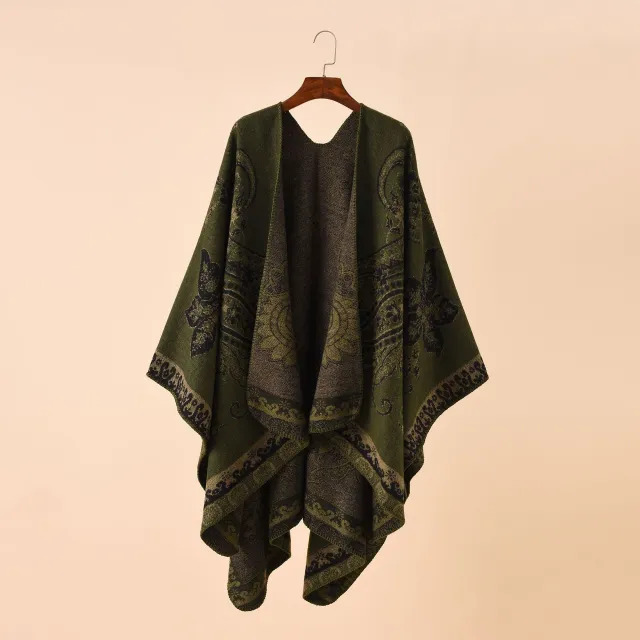 Plaid Printed Elegant Socialite Winter Travel Fashionable Warm Talma Green - Shop at LoveMi
