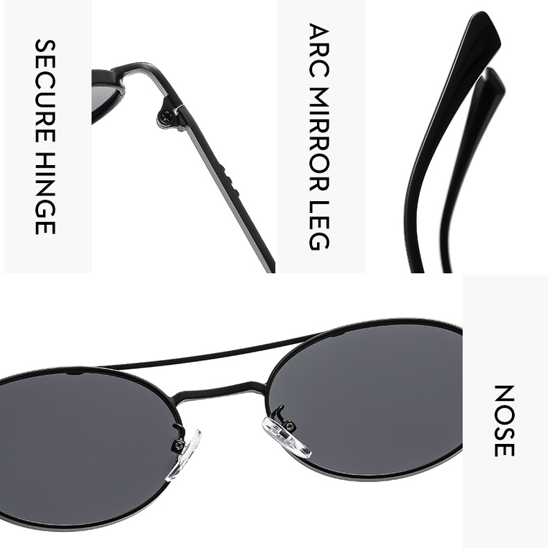 Oval sunglasses product flat lay showing all frame and lens combinations