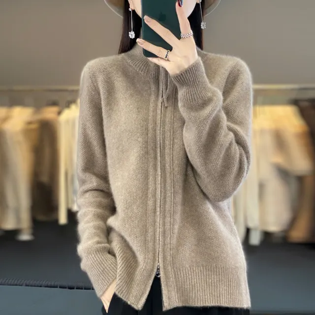 New Half Turtleneck Short Sleeve Retro Solid Color Sweater Coat For Women Khaki - Shop at LoveMi