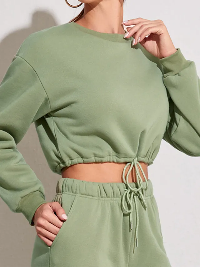 Women's Fashionable Casual Round Neck Waist Sweater Green - Shop at LoveMi