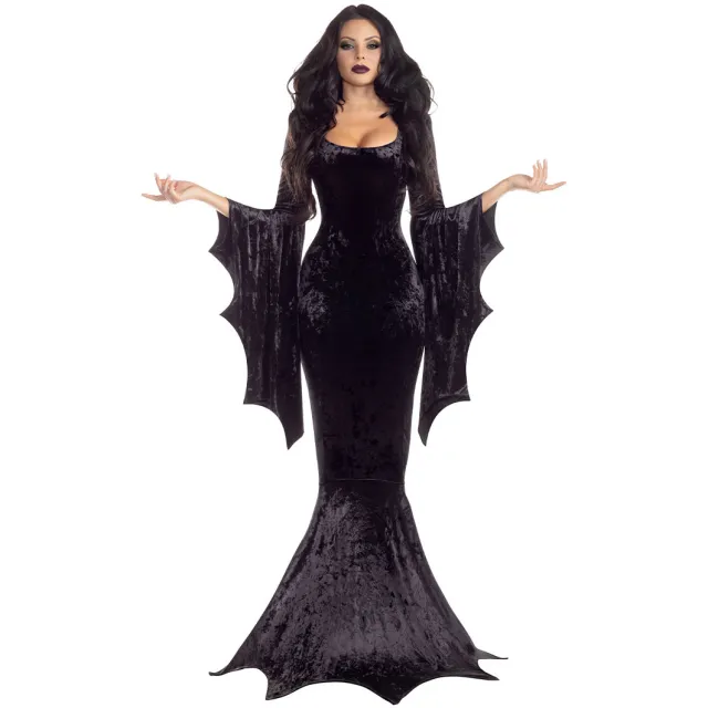 Halloween Bat Witch Ghost Costume Long Dress Performance Wear Black - Shop at LoveMi