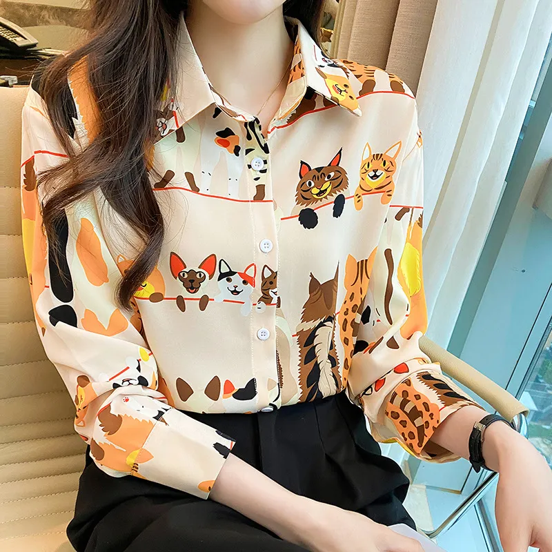 Long Sleeve Chiffon Women's Autumn Clothing Top - Picture Color-L