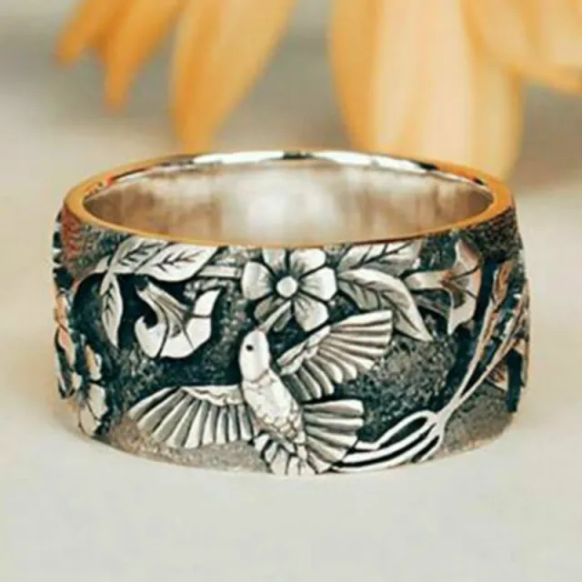 Creative Flower And Bird Ring Vintage Thai Silver Antique Silver - Shop at LoveMi