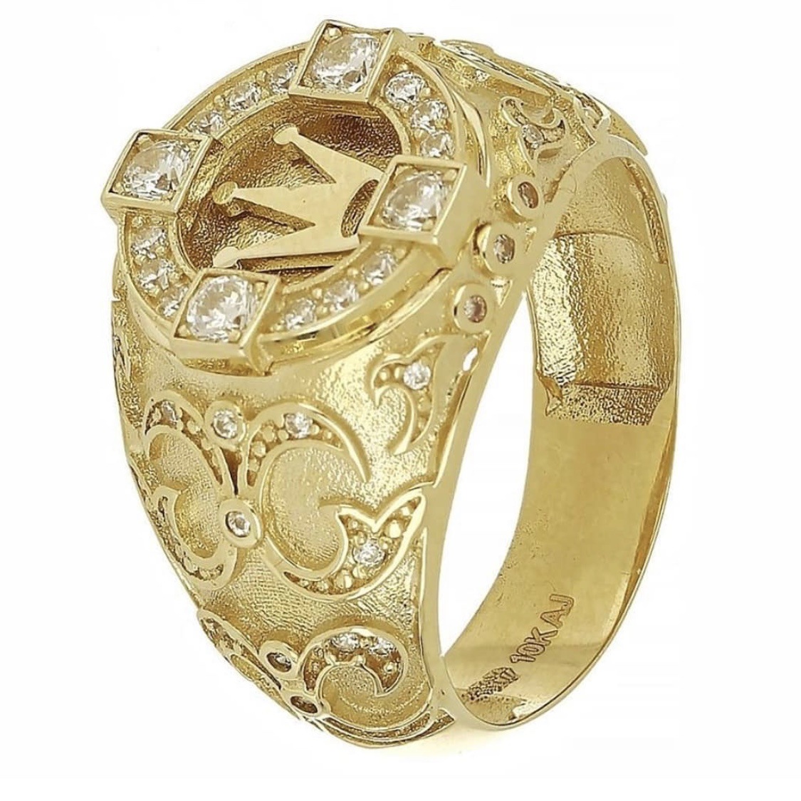 Golden Crown Ring With Retro Carved Design, European And American Style