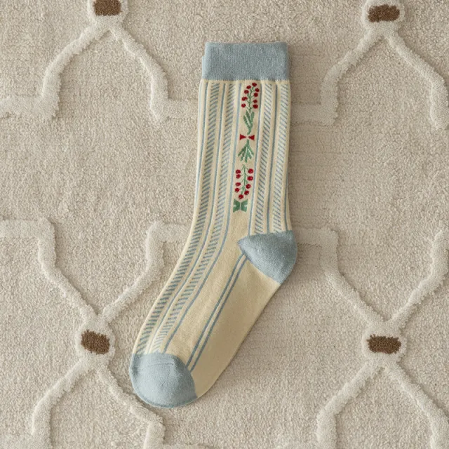 Autumn And Winter New Combed Cotton Thickened Japanese Retro Style Middle Tube Cotton Socks Screw Type Blue - Shop at LoveMi