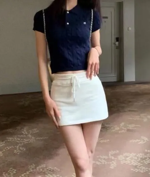 Top Spring Niche Temperament White Navy Blue - Shop at LoveMi