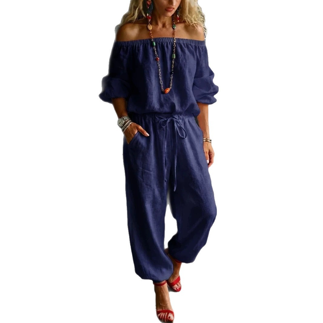One-shoulder Top And Casual Drawstring Jogger Pants Jumpsuit Set — foto 6