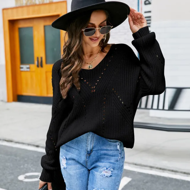 Women's Versatile Solid Color Loose Sweater Top Black - Shop at LoveMi
