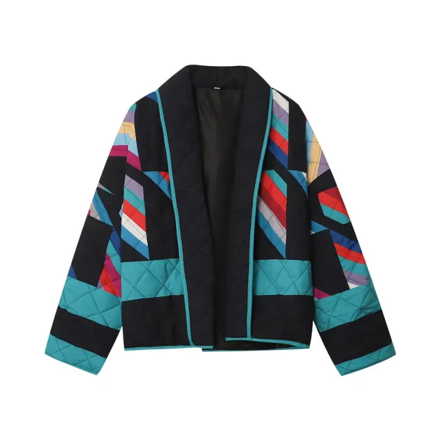 Women's Street Fashion Print Stitching Long sleeved Cotton padded Jacket Green - Shop at LoveMi