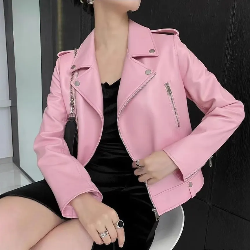 Womens Plus-Size Fashionable Biker Short Jacket - Pink