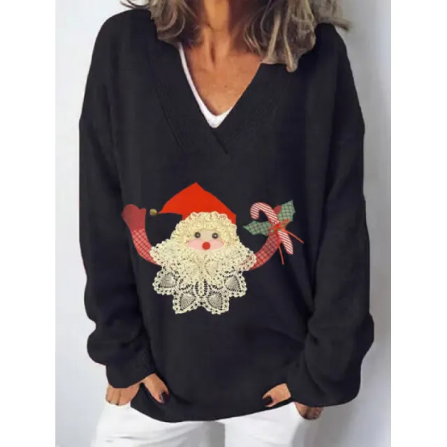 European And American Christmas Series V neck Printed Sweater Cln10169 - Shop at LoveMi