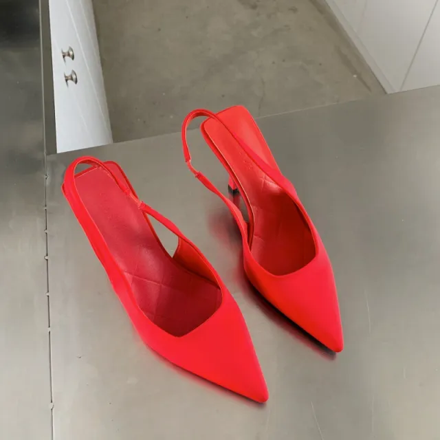 Pointed High Heel Sandals Women's Satin Spring New Sexy Stiletto Low cut Back Empty High Heel Pumps 1 Red - Shop at LoveMi