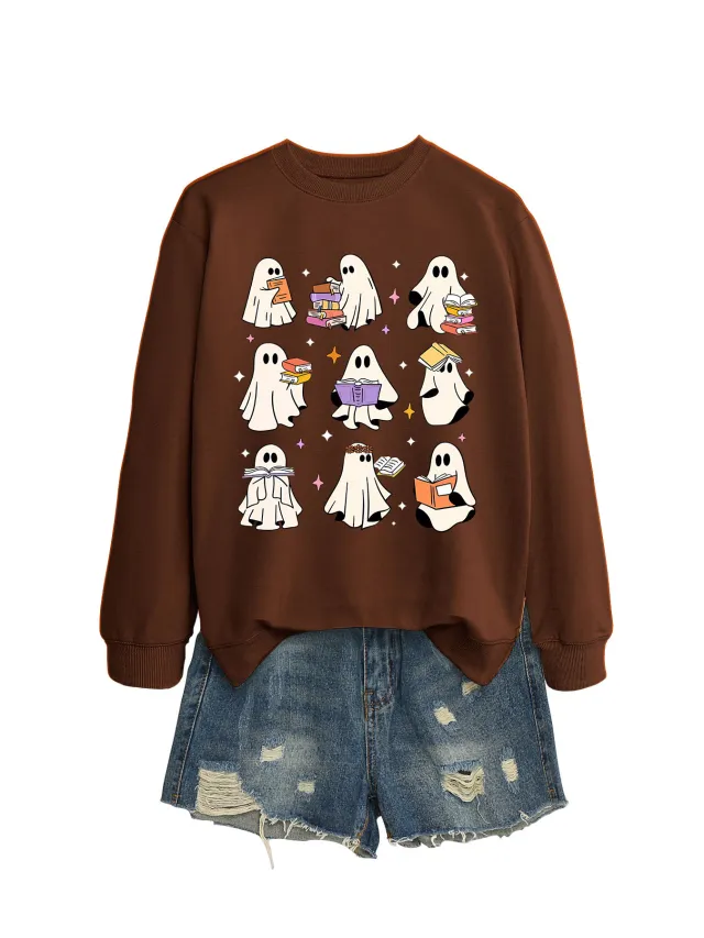 Reading Printed Sweater For Women Brown Sweater White Words - Shop at LoveMi