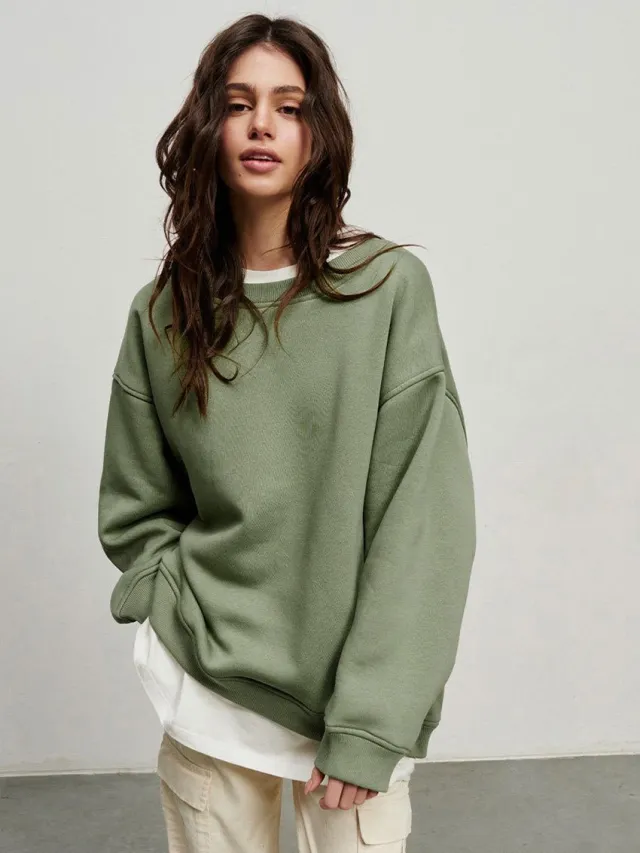 Solid Color Loose Sweater European And American Olive - Shop at LoveMi