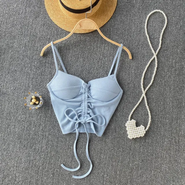 Women's Camisole Fashion Drawstring Slim Fit Vest Light Blue - Shop at LoveMi
